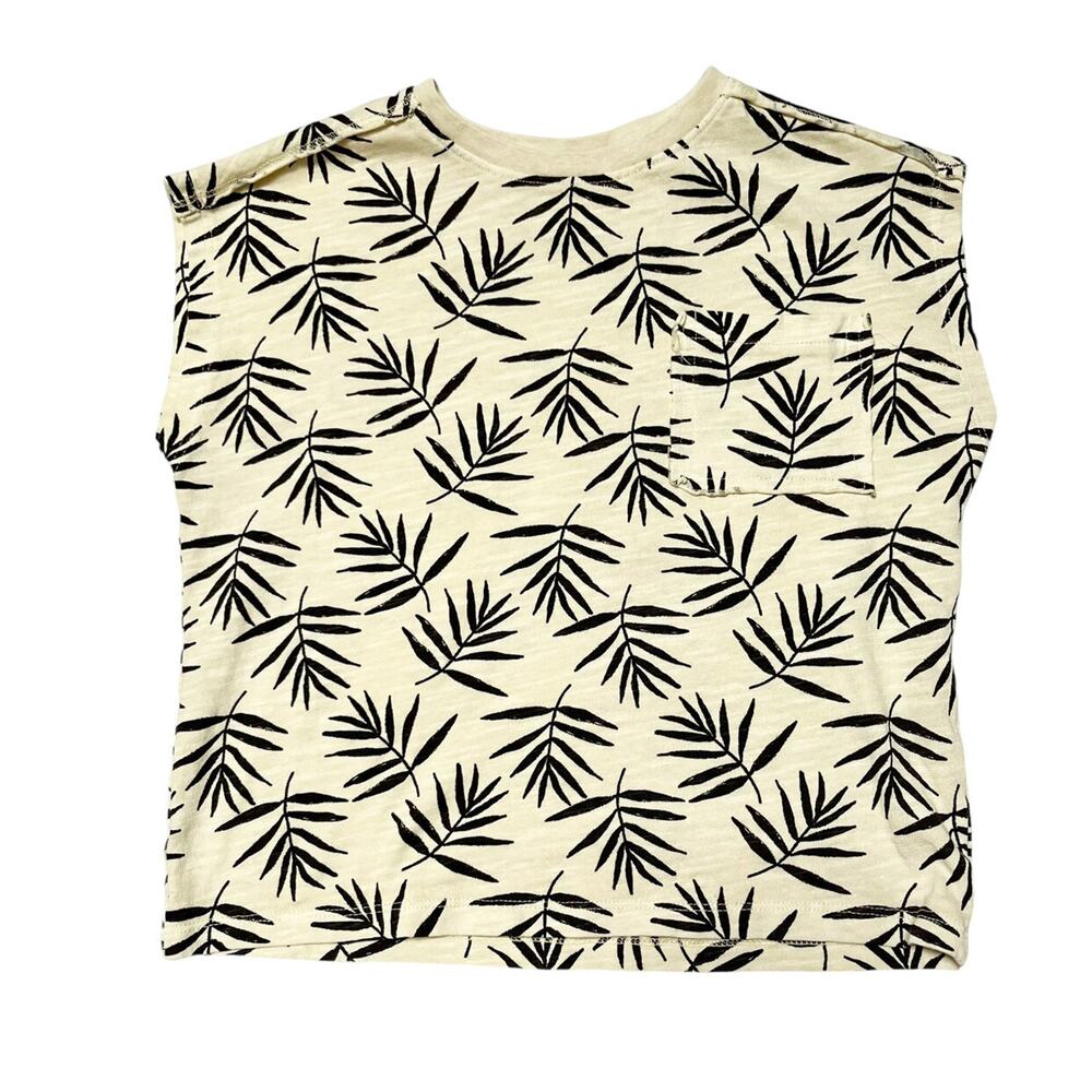 Zara Boxy Leaf Print Pocket Tee Size 3/4